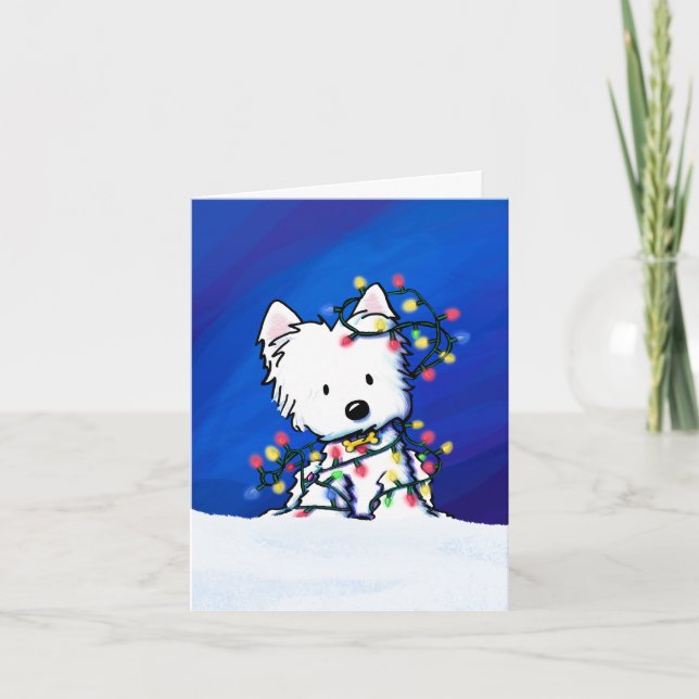 Tarjeta Festiva Navidades Iluminan Perro Westie (Anverso)