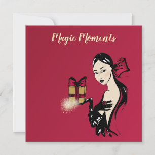 Tarjeta Festiva Navidades Ilustracion de moda con paquete