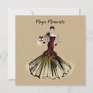 Tarjeta Festiva Navidades Ilustracion de moda con paquete