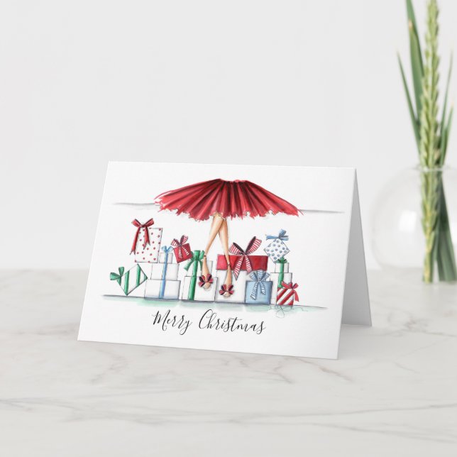 Tarjeta Festiva Navidades ilustrados de moda Card Santa's Helper (Anverso)