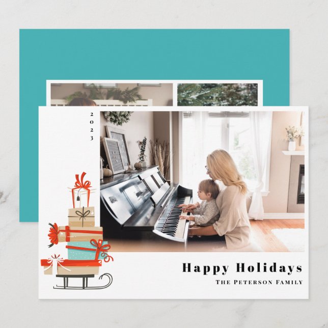 Tarjeta Festiva Navidades Ilustrados Modernos De Mediados Del Sigl (Anverso / Reverso)