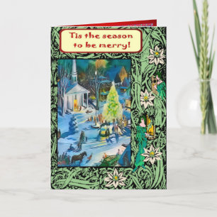 Tarjeta Festiva Navidades incluso afuera de la iglesia