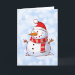Tarjeta Festiva Navidades inteligentes Snowman<br><div class="desc">Un lindo Navidad snowman que es como regordete y alegre usando una bufanda a rayas y un gorra de navidades rojos. Festividad y diversión.</div>