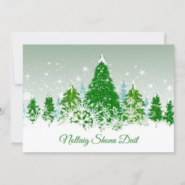 Tarjeta Festiva Navidades irlandeses, abetos verdes de nieve