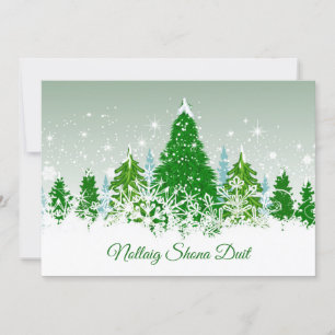 Tarjeta Festiva Navidades irlandeses, abetos verdes de nieve