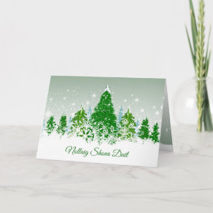Tarjeta Festiva Navidades irlandeses, abetos verdes de nieve