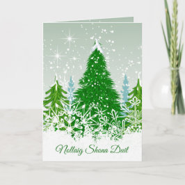 Tarjeta Festiva Navidades irlandeses, abetos verdes de nieve
