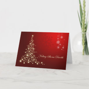 Tarjeta Festiva Navidades irlandeses - árbol brillante rojo y dora