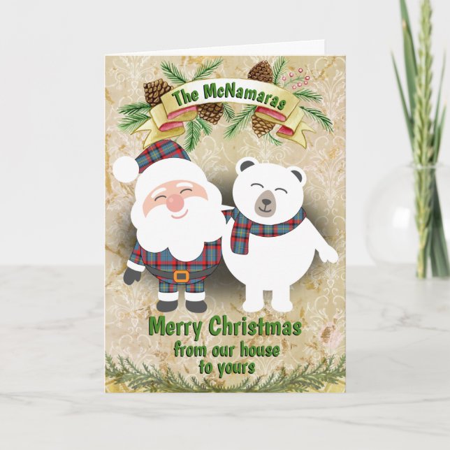 Tarjeta Festiva Navidades irlandeses del clan McNamara Tartan (Anverso)