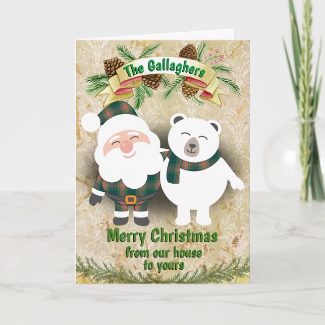Tarjeta Festiva Navidades irlandeses Gallagher Tartan Plaid (Anverso)