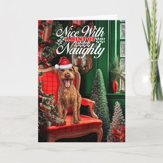 Tarjeta Festiva Navidades irlandeses terrier Dog Naughty o Nice (Anverso)