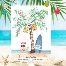 Tarjeta Festiva Navidades Island Surf Santa Aloha Tropical Beach