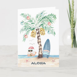Tarjeta Festiva Navidades Island Surf Santa Palm Tree Beach
