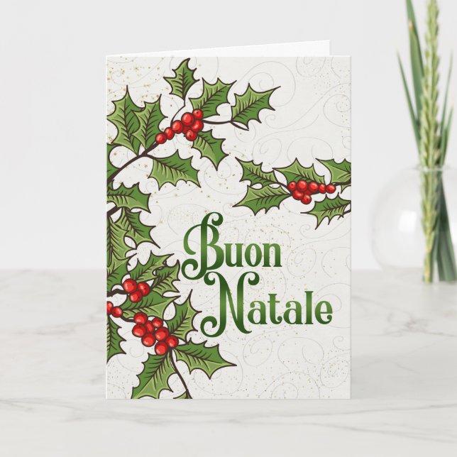 Tarjeta Festiva Navidades italianos Buon Natale Holly Berries (Anverso)