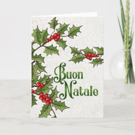 Tarjeta Festiva Navidades italianos Buon Natale Holly Berries