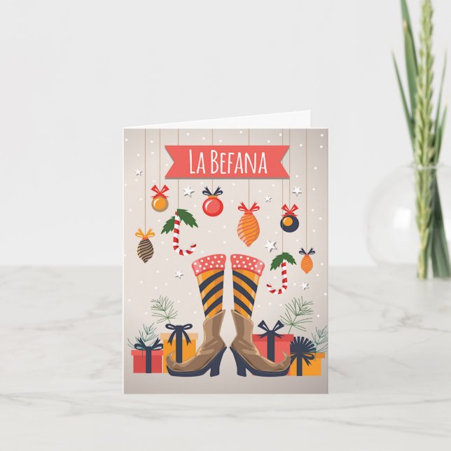 Tarjeta Festiva Navidades italianos de Befana Zapatos de Brujas (Anverso)