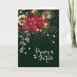 Tarjeta Festiva Navidades italianos Poinsettia Pine Holly Garland