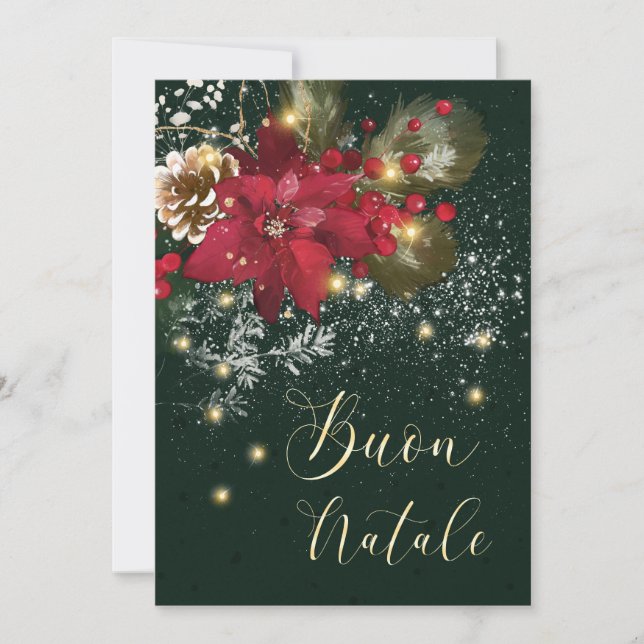 Tarjeta Festiva Navidades italianos Poinsettia Pine Holly Garland (Anverso)