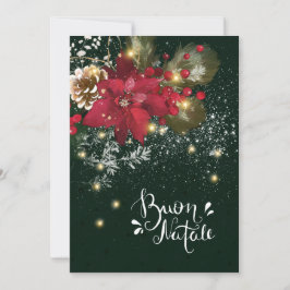 Tarjeta Festiva Navidades italianos Poinsettia Pine Holly Garland