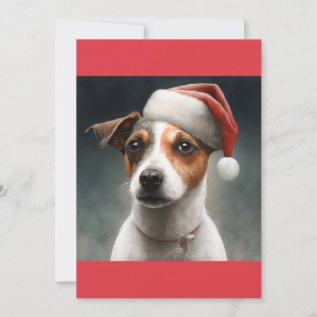 Tarjeta Festiva Navidades Jack Russell, Santa Jack Russell T-Shirt (Anverso)