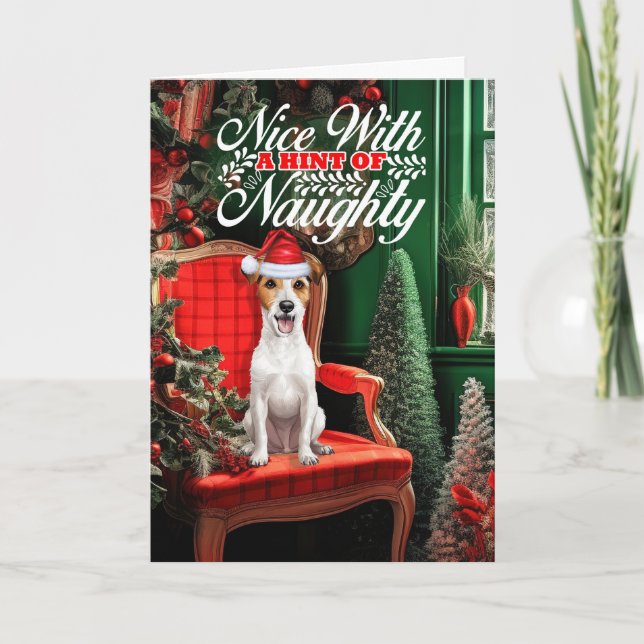 Tarjeta Festiva Navidades Jack Russell Terrier Dog Naughty o Nice (Anverso)
