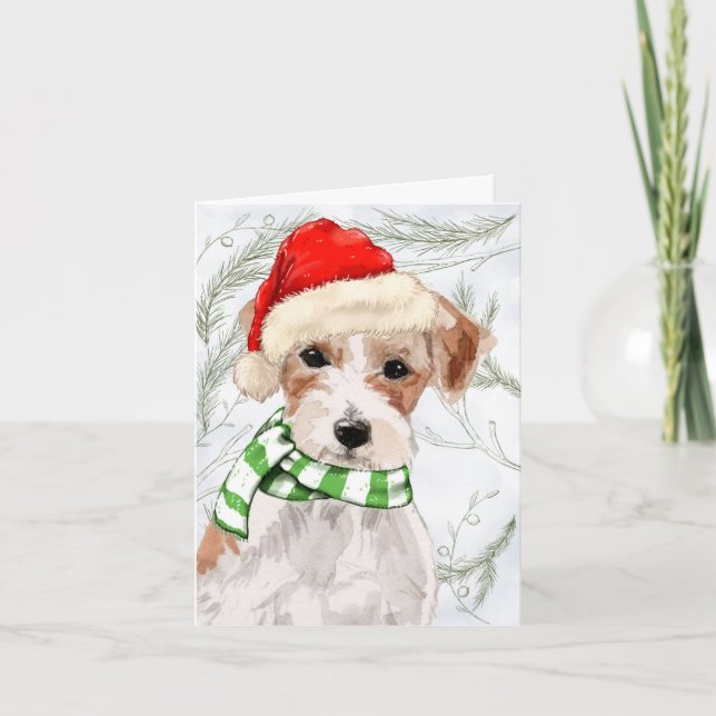 Tarjeta Festiva Navidades Jack Russell y botánicos (Anverso)