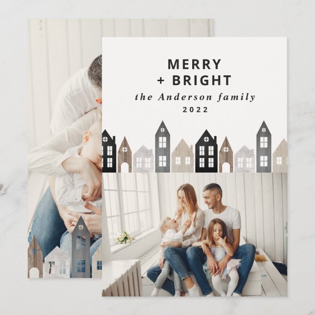 Tarjeta Festiva Navidades japoneses modernos casas nórdicas 2 moda (Anverso / Reverso)