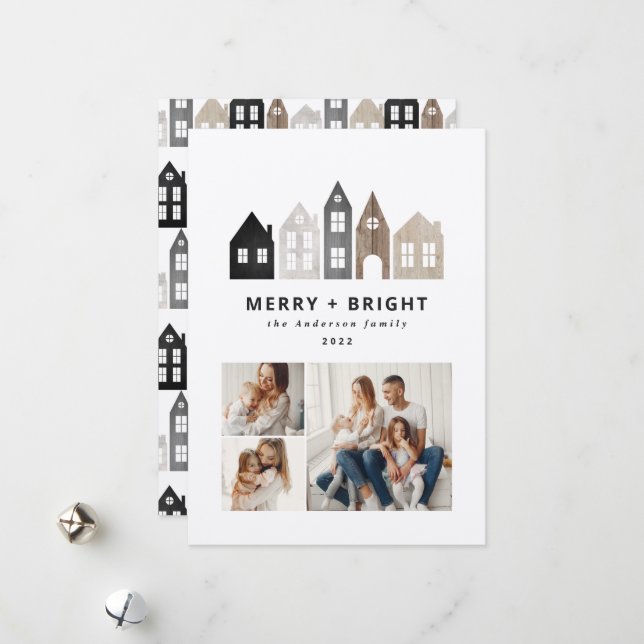 Tarjeta Festiva Navidades japoneses modernos casas nórdicas 3 moda (Anverso/Reverso In Situ)