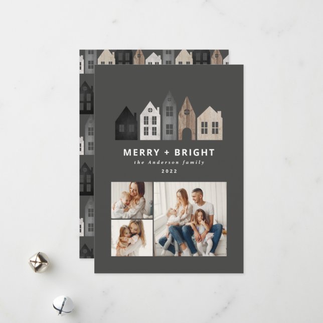 Tarjeta Festiva Navidades japoneses modernos casas nórdicas 3 moda (Anverso/Reverso In Situ)