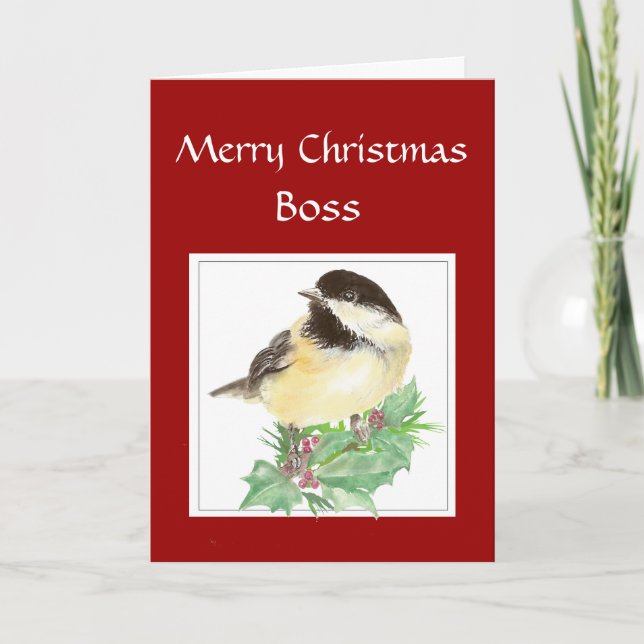 Tarjeta Festiva Navidades, Jefe, Del Grupo Chickadee Bird (Anverso)
