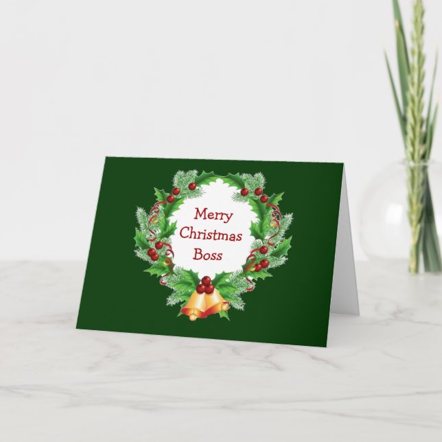Tarjeta Festiva Navidades Jefe Holly Berry Wreath (Anverso)