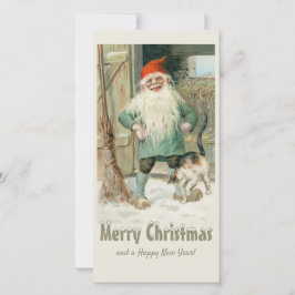 Tarjeta Festiva Navidades Jenny Nyström Tomte y gato CC1191