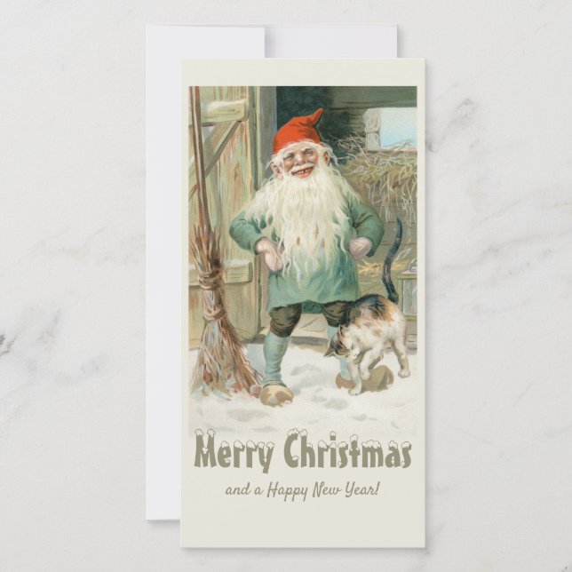 Tarjeta Festiva Navidades Jenny Nyström Tomte y gato CC1191 (Anverso)