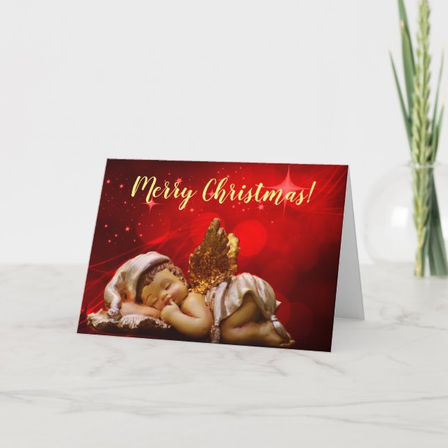 Tarjeta Festiva Navidades Jesús, Angel Bebé Durmiente (Anverso)