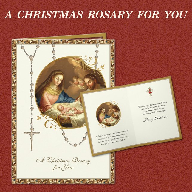 Tarjeta Festiva Navidades Jesús de la Natividad Religiosa Rosario  (A CHRISTMAS ROSARY NATIVITY RELIGIOUS CARD)
