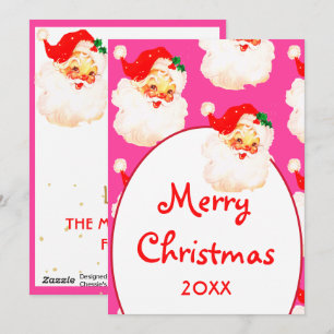 Tarjeta Festiva Navidades Jolly Santa Claus Saludo con mora rosada