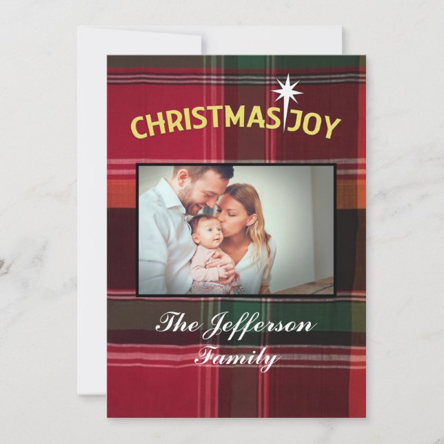 Tarjeta Festiva Navidades Joy Family Baby Photo Personalize (Anverso)