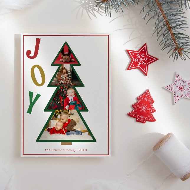 Tarjeta Festiva Navidades Joy Five Collage de fotos Tree (Subido por el creador)