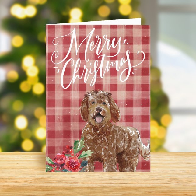 Tarjeta Festiva Navidades Labradoodle Red Plaid (Subido por el creador)