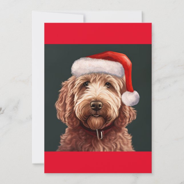 Tarjeta Festiva Navidades Labradoodle , Regalo de amante de los pe (Anverso)