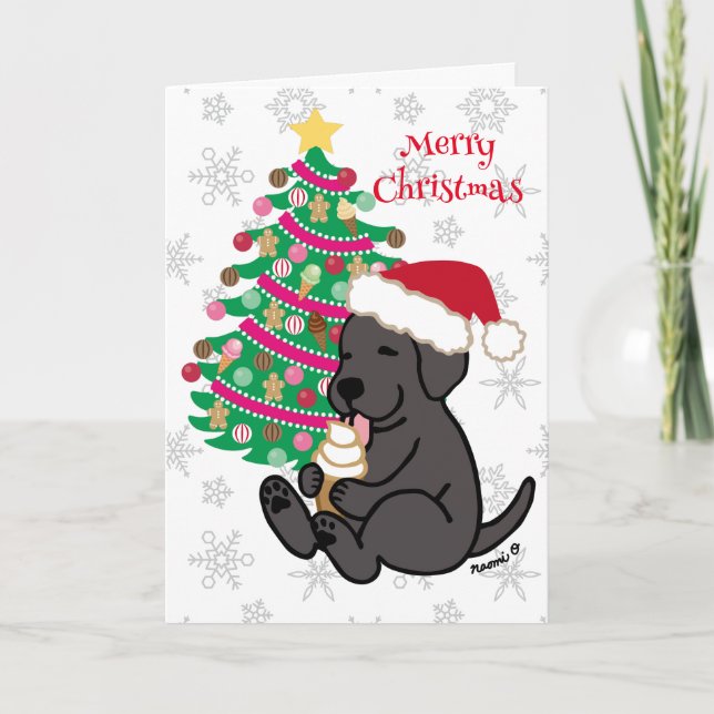 Tarjeta Festiva Navidades Labrador Negro Helado Crema (Anverso)