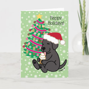 Tarjeta Festiva Navidades Labrador Negro Helado Crema