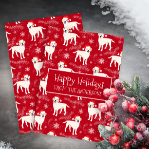 Tarjeta Festiva Navidades Labradors felices en la nieve
