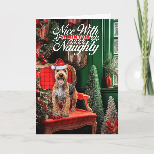 Tarjeta Festiva Navidades Lakeland Terrier Dog Naughty o Nice (Anverso)