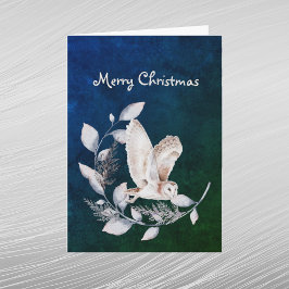 Tarjeta Festiva Navidades Lechuza Azul deja acuarela de rama