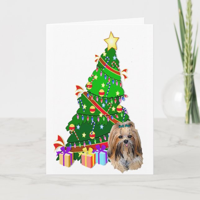 Tarjeta Festiva Navidades Lhasa Apso (Anverso)