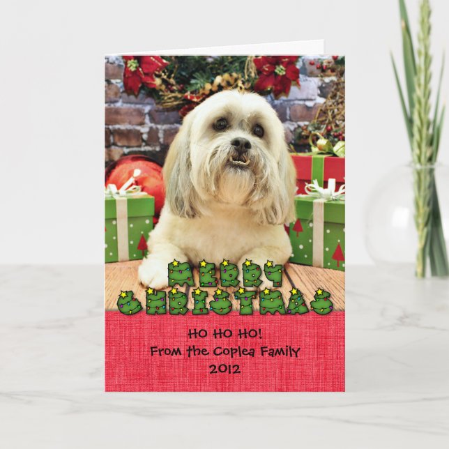 Tarjeta Festiva Navidades - Lhasa Apso - Solo (Anverso)