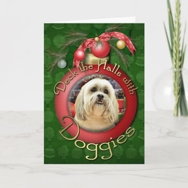 Tarjeta Festiva Navidades - Lhasa Apso - Solo (Anverso)