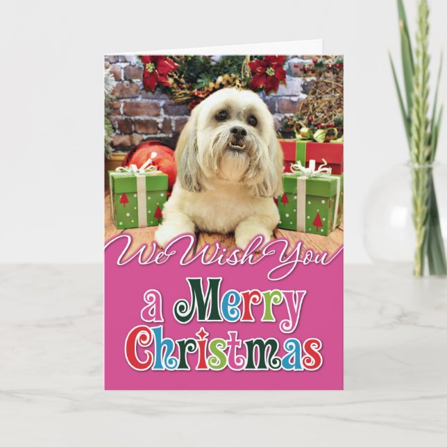 Tarjeta Festiva Navidades - Lhasa Apso - Solo (Anverso)