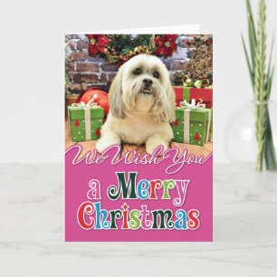 Tarjeta Festiva Navidades - Lhasa Apso - Solo